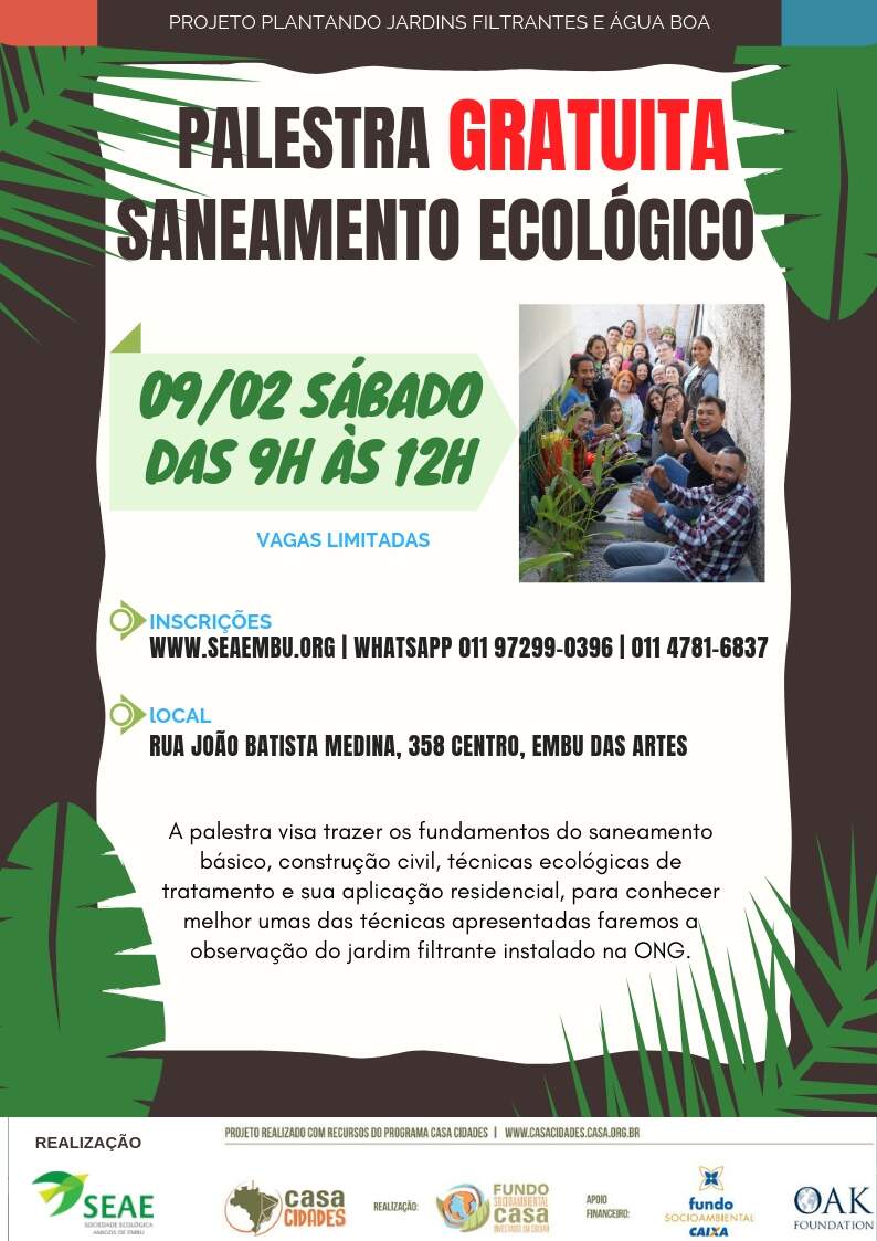 Palestra de Saneamento Ecológico – Jardins Filtrantes – 09/02/2019
