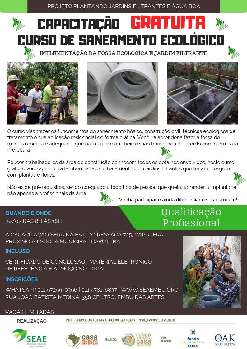 Curso Saneamento Ecológico – Jardins Filtrantes – 30/03/2019